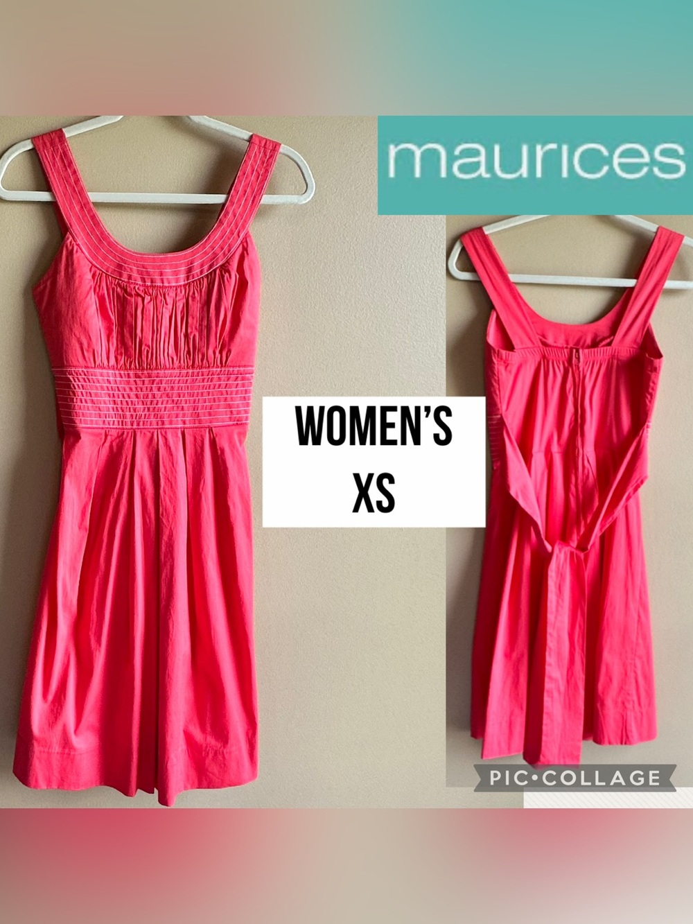 Maurices Womens Dress Coral Sleeveless Knee Length Tie Waist Scoop Neck Size XS